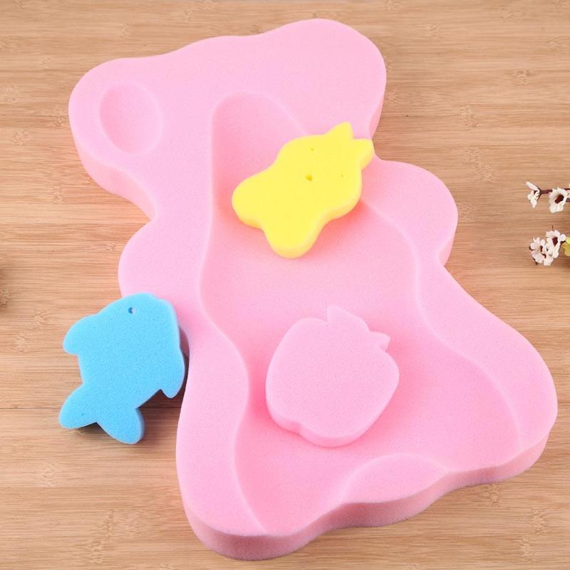 Baby Bath Holder Mesh Pocket Newborn Seat Bath Pad Soft Cushion Bed Infant Anti-slip Shower Sponge Cushion Anti-slip Bear Design